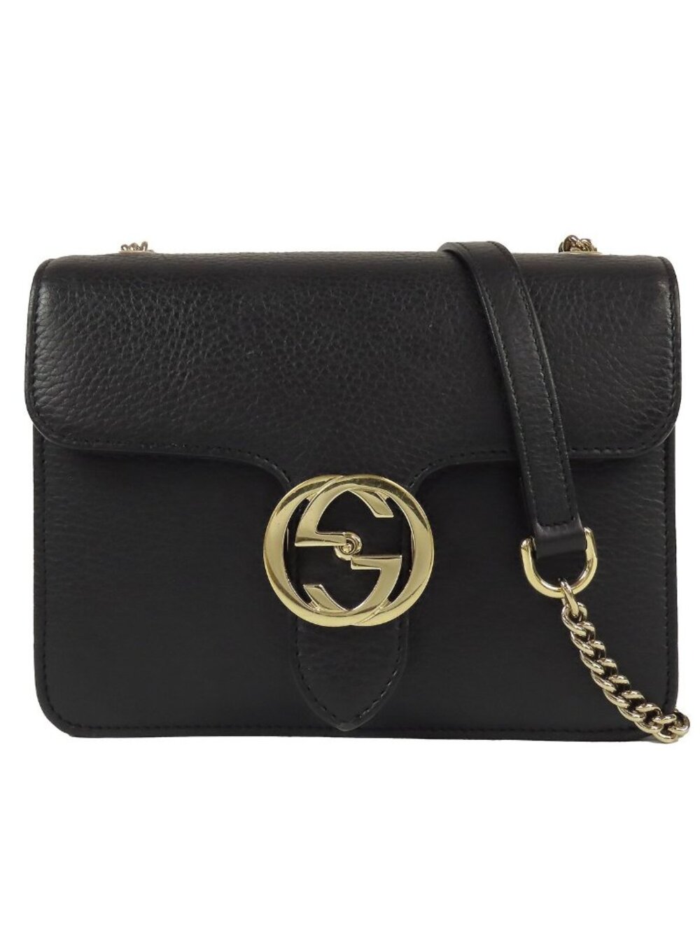 Gucci Interlocking G Chain Black Leather Shoulder Bag